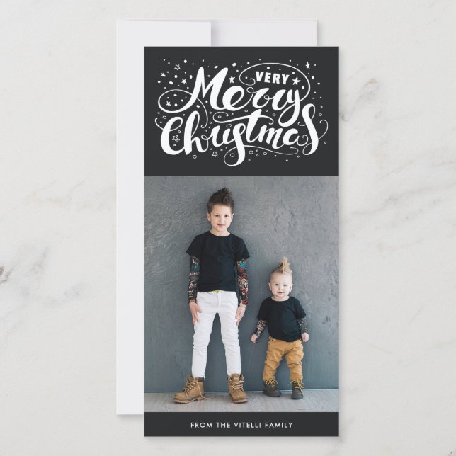 Very Merry Christmas Photocard | Muted Black Holiday Card (Front)