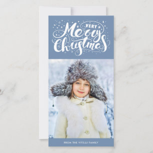 Very Merry Christmas Photocard   Slate Blue Holiday Card