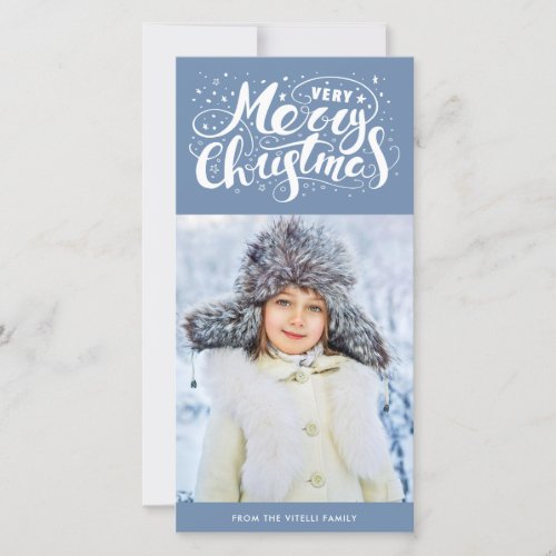 Very Merry Christmas Photocard  Slate Blue Holiday Card