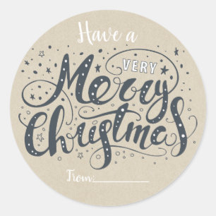VERY MERRY CHRISTMAS Rustic Holiday Kraft Favor Classic Round Sticker
