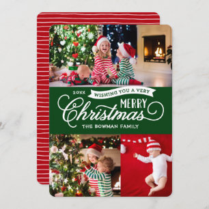 Very Merry Christmas Script 3 Photo Holiday Card