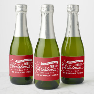 Very Merry Christmas Script Holiday Gift Sparkling Wine Label