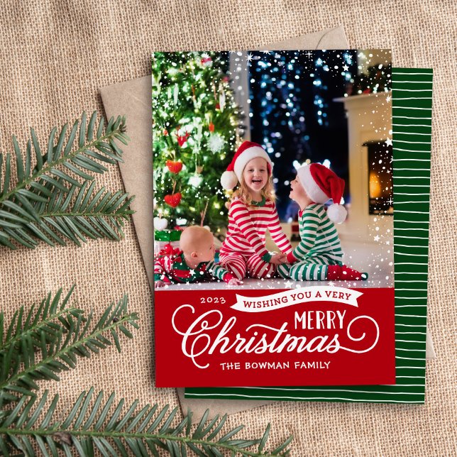 Very Merry Christmas Script Photo Holiday Card (Creator Uploaded)