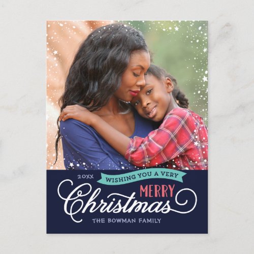 Very Merry Christmas Script Photo Holiday Postcard