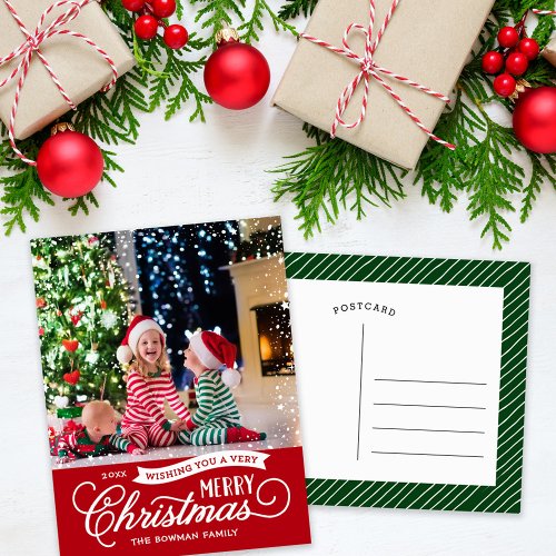 Very Merry Christmas Script Photo Holiday Postcard