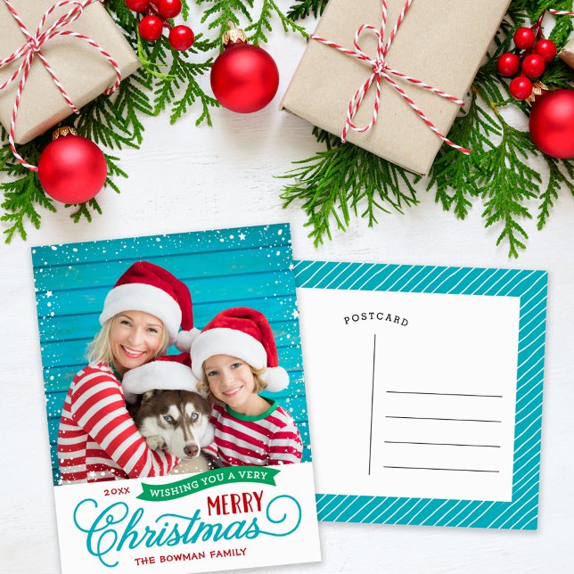 Very Merry Christmas Script Photo Holiday Postcard (Creator Uploaded)