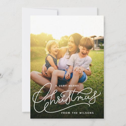 Very Merry Christmas Simple Cute Family Photo Holiday Card