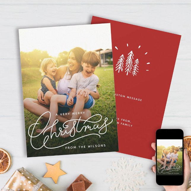 Very Merry Christmas Simple Cute Family Photo Holiday Card (Stylish Script Christmas magic for the whole crew! 🎄👨‍👩‍👧‍👦 #FestiveFamily #ChristmasStyle)