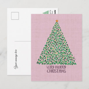 Very Merry Christmas Tree on Pink Postcard