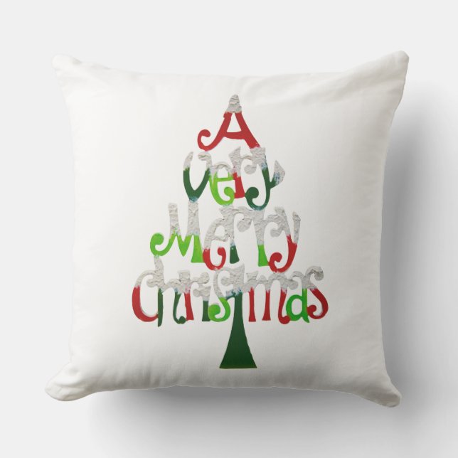Very Merry Christmas Tree Outdoor Pillow (Front)