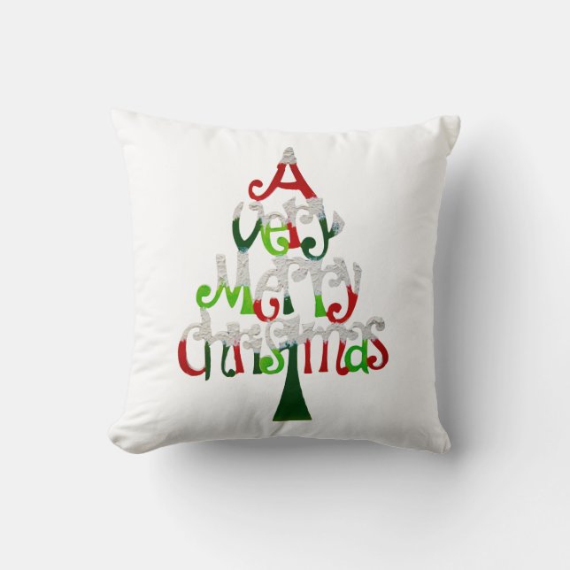 Very Merry Christmas Tree Throw Pillow (Front)