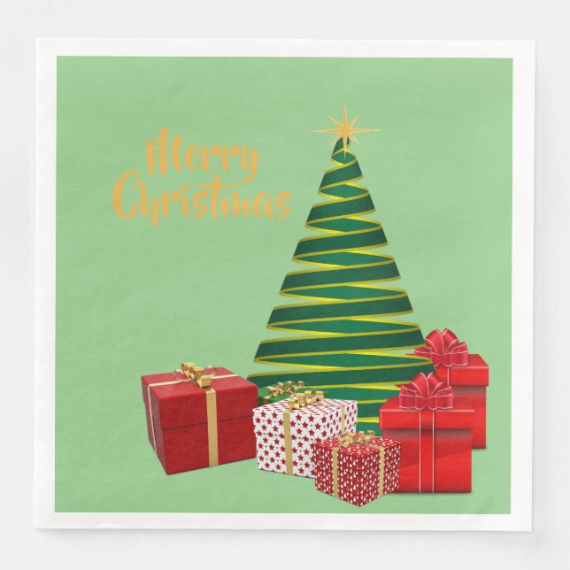 Very Merry Christmas - Tree with Gifts on a Paper Dinner Napkins (Front)
