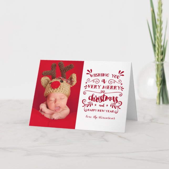 Very Merry Christmas Typography Photo Card (Front)