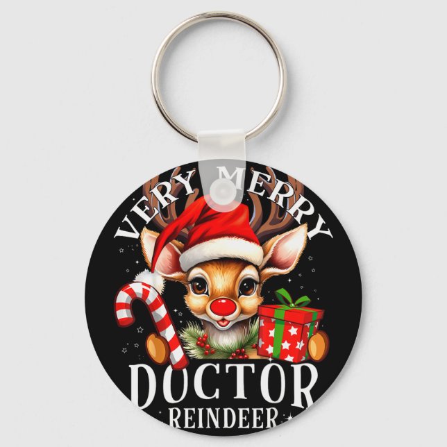 Very Merry Doctor Reindeer Matching Christmas  Keychain (Front)