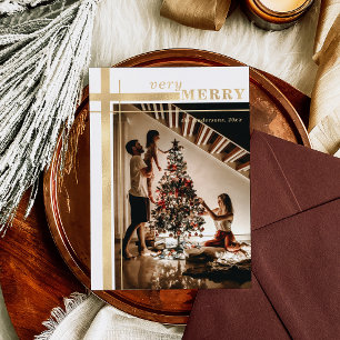 Very Merry Elegant Custom Photo Gold Foil Holiday Card
