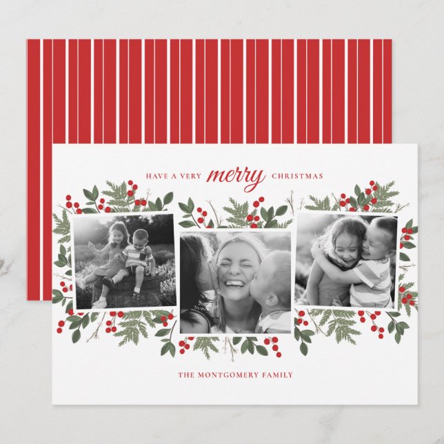 Very Merry Evergreen Christmas Photo card (Front/Back)
