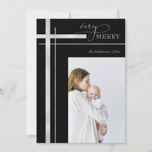 Very Merry Faux Foil One Photo Religious Christmas Holiday Card