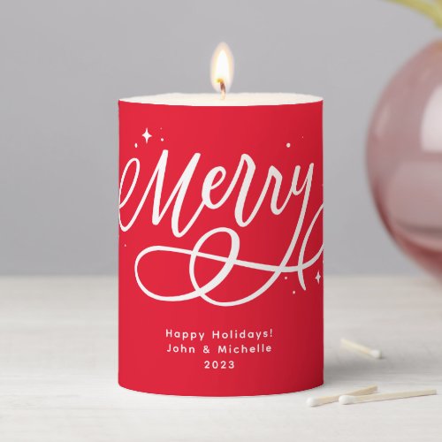 Very Merry Hand lettered Holiday Pillar Candle