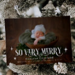 Very Merry Holiday Baby Photo Birth Announcement<br><div class="desc">Whimsical holiday birth announcement card with 2 photos of your newborn featuring a text in retro font that says "so very merry" with stars around.</div>