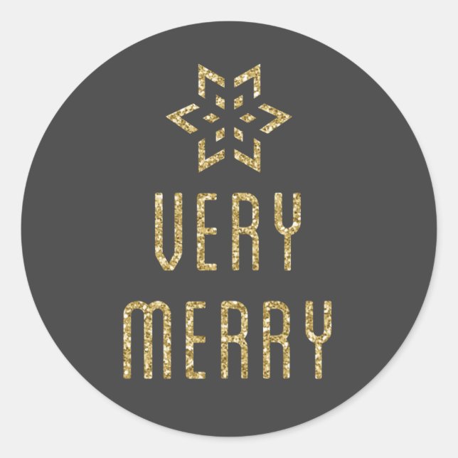Very Merry Holiday Snowflake Sticker Gold Glitter (Front)