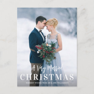 Very merry holiday wedding announcement postcard