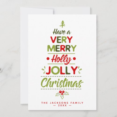 Very Merry Holly Jolly Christmas Tree Custom Name  Holiday Card
