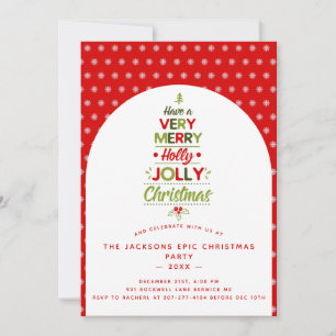 Very Merry Holly Jolly Christmas Tree Custom Text  Invitation