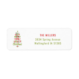 Very Merry Holly Jolly Christmas Tree Custom Text  Label