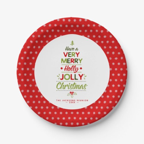 Very Merry Holly Jolly Christmas Tree Custom Text Paper Plates