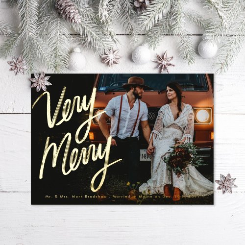 Very Merry Lettering  Foil Holiday Card
