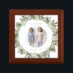Very Merry Pine and Floral Photo Wreath Christmas Gift Box<br><div class="desc">Pretty Christmas gift box features a rustic pine and white floral painted wreath with center circle photo and customizable very merry text with your name. Shop this store for coordinating holiday items!</div>