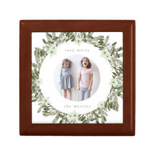Very Merry Pine and Floral Photo Wreath Christmas Gift Box