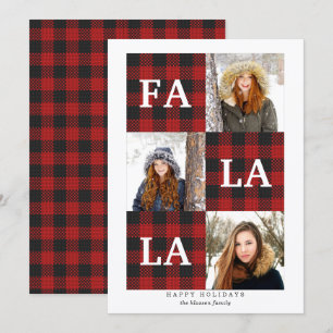 Very Merry Plaid Fa La La 3 Photo Holiday Card