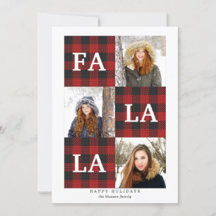 Very Merry Plaid Fa La La 3 Photo Holiday Card