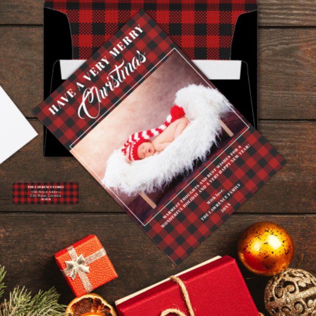 Very Merry Plaid Photo Holiday Card (Creator Uploaded)