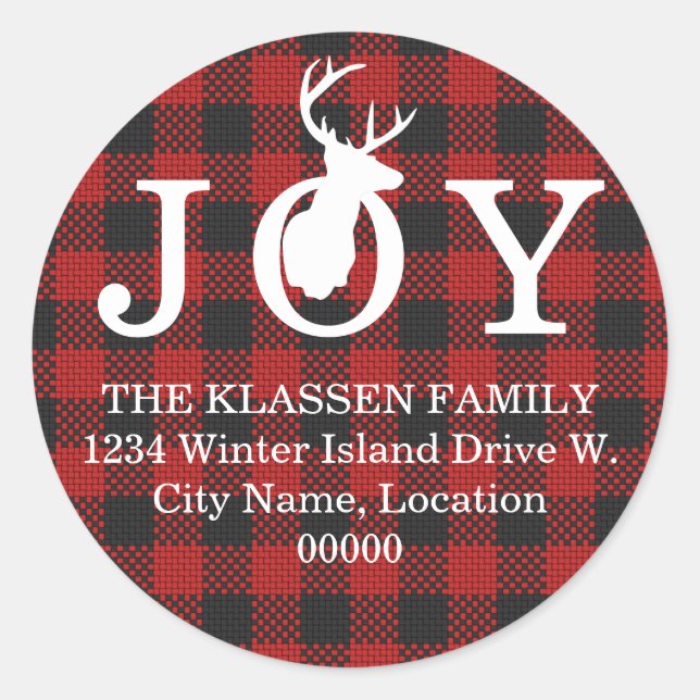 Very Merry Plaid | Return Address Classic Round Sticker (Front)