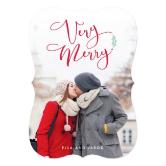 Very Merry Red Script Christmas Photo Cards