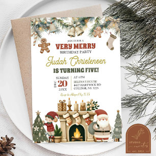 Very Merry Santa and Elf Christmas Birthday Party Invitation