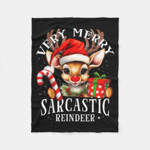 Very Merry Sarcastic Reindeer Matching Christmas Fleece Blanket