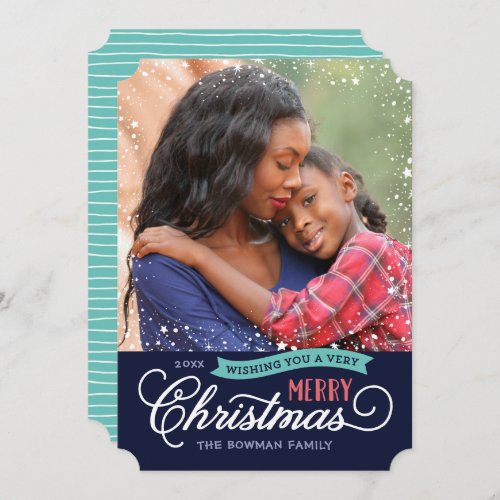 Very Merry Script Colorful Photo Holiday Card