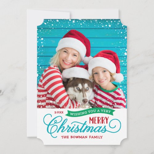 Very Merry Script Colorful Photo Holiday Card