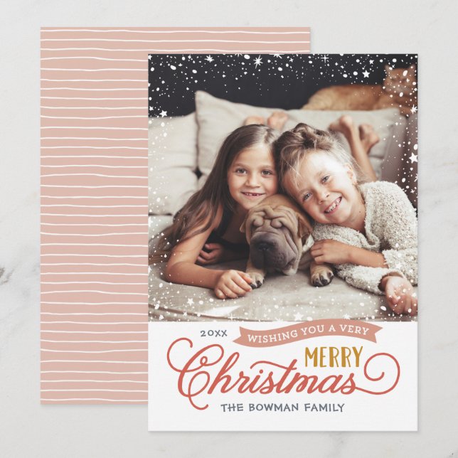 Very Merry Script Colorful Photo Holiday Card (Front/Back)