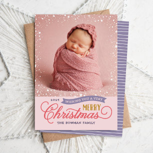 Very Merry Script Colorful Photo Holiday Card