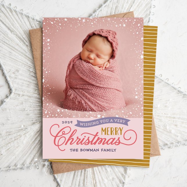 Very Merry Script Colorful Photo Holiday Card (Creator Uploaded)