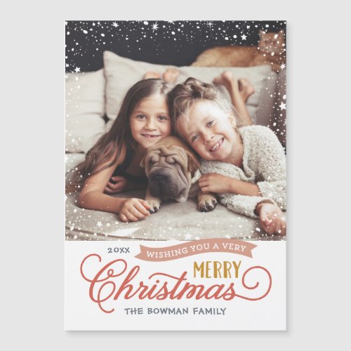 Very Merry Script Magnetic Holiday Photo Card