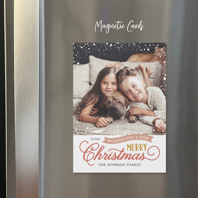 Very Merry Script Magnetic Holiday Photo Card (Creator Uploaded)