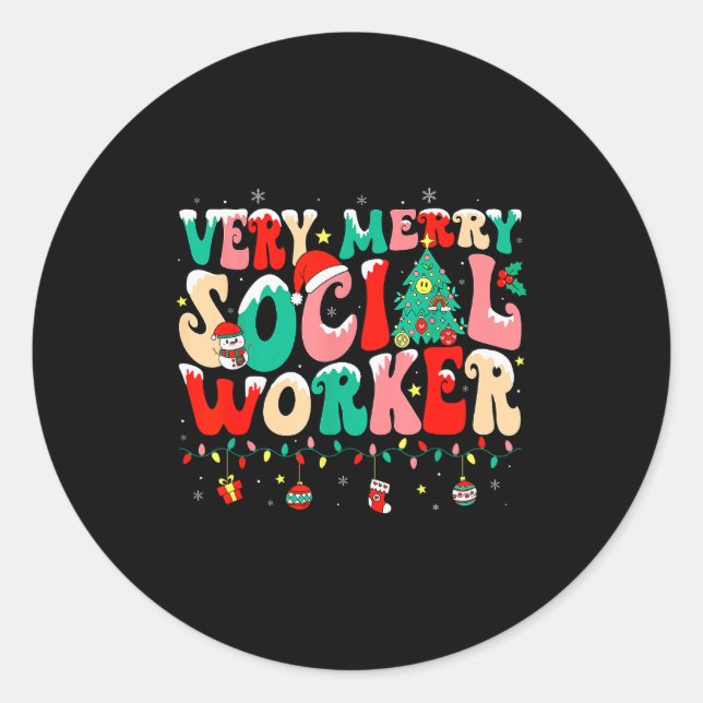Very Merry Social Worker Xmas Cool Christmas Socia Classic Round Sticker (Front)