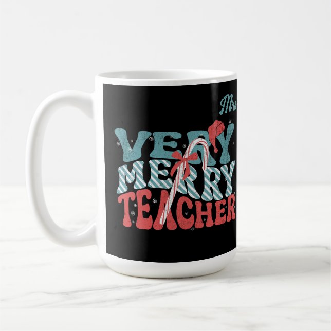 Very Merry Teacher Christmas Retro Coffee Mug (Left)