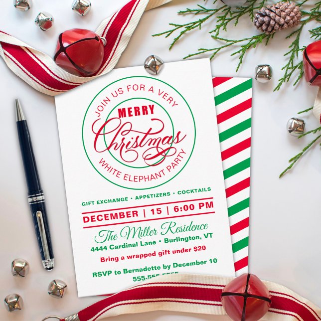 Very Merry White Elephant Christmas Party Invitation (Creator Uploaded)