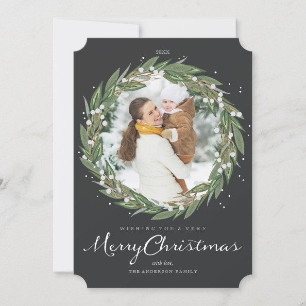 Very Merry Wreath, Christmas Photo Card